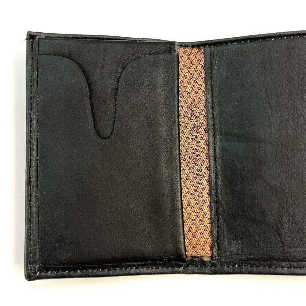 Mens Wallet Black Top Grain Cowhide Trifold Initial Letter 